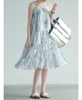 Stripe Patchwork Spaghetti Strap Vintage Mid-calf Dresses