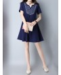 Vintage Women Embroidered V-Neck Short Sleeve Dresses