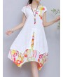 Floral Print Fake Two Piece Short Sleeve V-neck Dress For Women