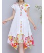 Floral Print Fake Two Piece Short Sleeve V-neck Dress For Women