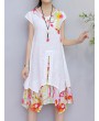 Floral Print Fake Two Piece Short Sleeve V-neck Dress For Women