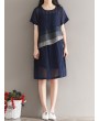 Women Vintage Short Sleeve Patchwork O-neck Dresses