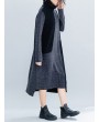 Women Vintage Patchwork Knit Funnel Neck Loose Dress