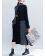 Women Vintage Patchwork Knit Funnel Neck Loose Dress