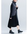 Women Vintage Patchwork Knit Funnel Neck Loose Dress