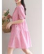 Women Stripe Vintage Short Sleeve Shirt Dresses