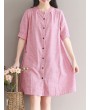 Women Stripe Vintage Short Sleeve Shirt Dresses