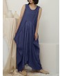 Irregular Sleeveless Solid Color Vintage Dress For Women