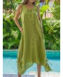 Vintage Solid Color Asymmetrical Hem Drawstring Dress