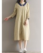 Casual Loose Patchwork 3/4 Sleeve O-neck Women Mid-long Dress