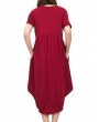 Pure Color Pleated Irregular Short Sleeve O-neck Casual Dresses