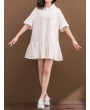 Solid Pleated Loose Hooded Half Sleeve Women Casual Dresses