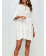 Boho Hollow Out O-Neck White Casual Dresses