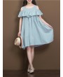 Women Casual Solid Color Ruffled Off Shoulder Dresses