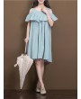 Women Casual Solid Color Ruffled Off Shoulder Dresses