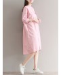 Casual Solid Color Loose Stand Collar 3/4 Sleeve Shirt Dress For Women