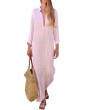 Deep V-neck Solid Color Cotton Maxi Casual Dresses