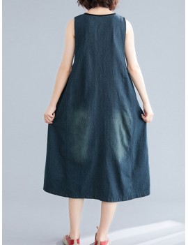 Casual V-neck Sleeveless Denim Overall Dress