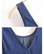 Denim Pure Color Side Buttons Splited Sleeveless Casual Dresses