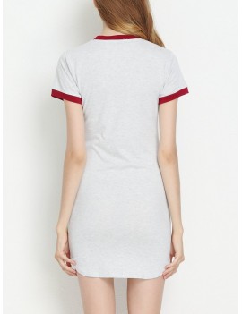 Casual Patchwork Split Short Sleeve O-neck Mini Dress For Women