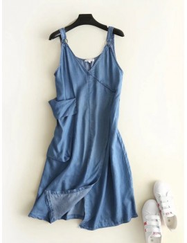 Denim Straps Pocket Inregular Casual Dresses