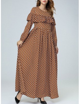 Polka Dot Long Sleeve Casual Big Wing Maxi Dress