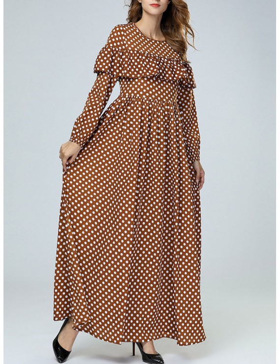 Polka Dot Long Sleeve Casual Big Wing Maxi Dress