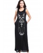 Casual Cat Print Sleeveless O-neck Women Maxi Dress