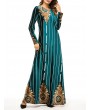 Velvet Printed Striped Long Sleeve Islam Muslim Long Dress