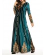 Velvet Printed Striped Long Sleeve Islam Muslim Long Dress