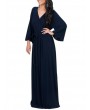 Solid Color Long Sleeve V-neck Maxi Dress