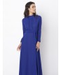 Women Elegant Bandage Stand Collar Long Sleeve Maxi Dress