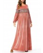 Islam Muslim Velvet Embroidery Pink Long Dress