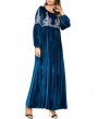 Islam Muslim Winter Velvet Print Long Sleeve Long Dress