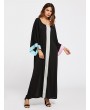 Women Contrast Color Long Sleeve Loose Long Maxi Dresses