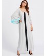 Women Contrast Color Long Sleeve Loose Long Maxi Dresses