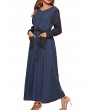 Casual V-neck Two-tone Pockets Long Sleeve Maxi Dress With Belt