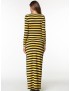 Women Casual Long Sleeve Stripe O-Neck Long Maxi Dresses