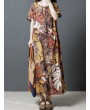 Leaves Print Multi-color Short Sleeve Vintage Maxi Dresses