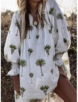 Bohemian Tree Print Long Sleeve Dress For Women