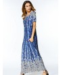 Casual Print O-neck Loose Short Sleeve Maxi Dresses For Women