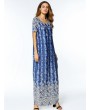 Casual Print O-neck Loose Short Sleeve Maxi Dresses For Women