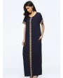 Print Loose Split Short Sleeve O-neck Maxi Dress For Women