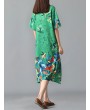 Graffiti Leaves Print Short Sleeve Irregular Vintage Dresses