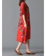 Graffiti Leaves Print Short Sleeve Irregular Vintage Dresses