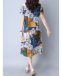 Vintage Random Print Short Sleeve V-neck Dress For Women