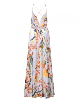 Sexy Floral Print Backless Camisole Splited Maxi Dresses