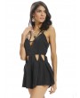 Women Sexy Backless Cross Strap V Neck Pleat Mini Dress