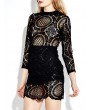 Solid Lace Crochet  Hollow Out Splicing Long Sleeve Mini Dresses