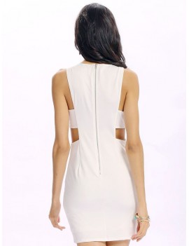 Women Sexy V-neck Bodycon Sleeveless Solid Color Mini Dress